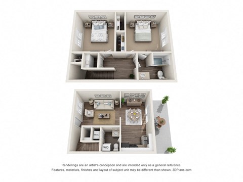 Floor plan for 2 beds, 1.5 baths, 1100 sqft